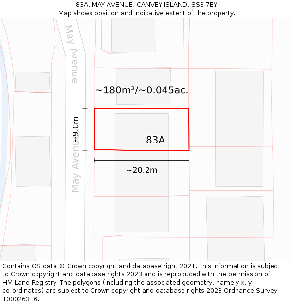 83A, MAY AVENUE, CANVEY ISLAND, SS8 7EY: Plot and title map