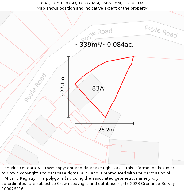 83A, POYLE ROAD, TONGHAM, FARNHAM, GU10 1DX: Plot and title map