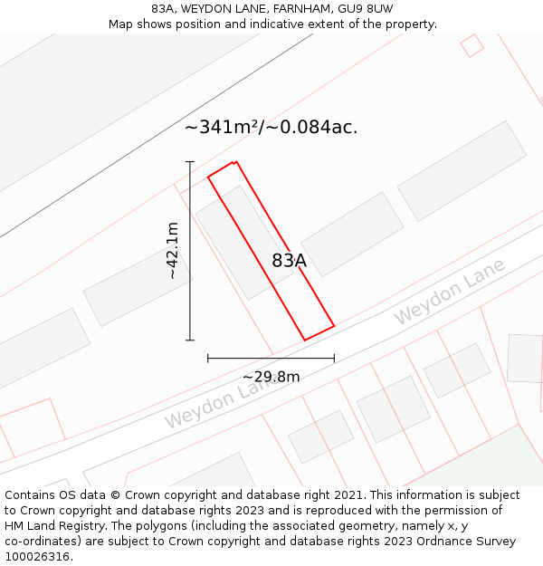 83A, WEYDON LANE, FARNHAM, GU9 8UW: Plot and title map