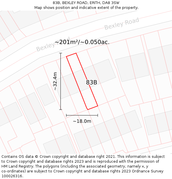 83B, BEXLEY ROAD, ERITH, DA8 3SW: Plot and title map