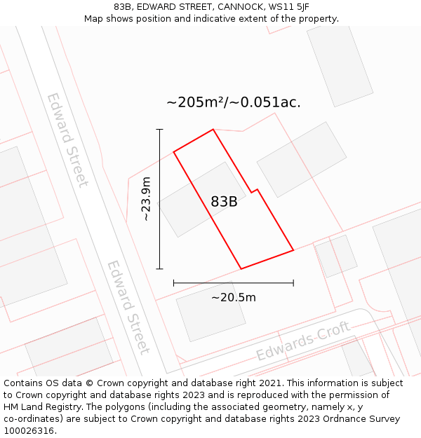 83B, EDWARD STREET, CANNOCK, WS11 5JF: Plot and title map