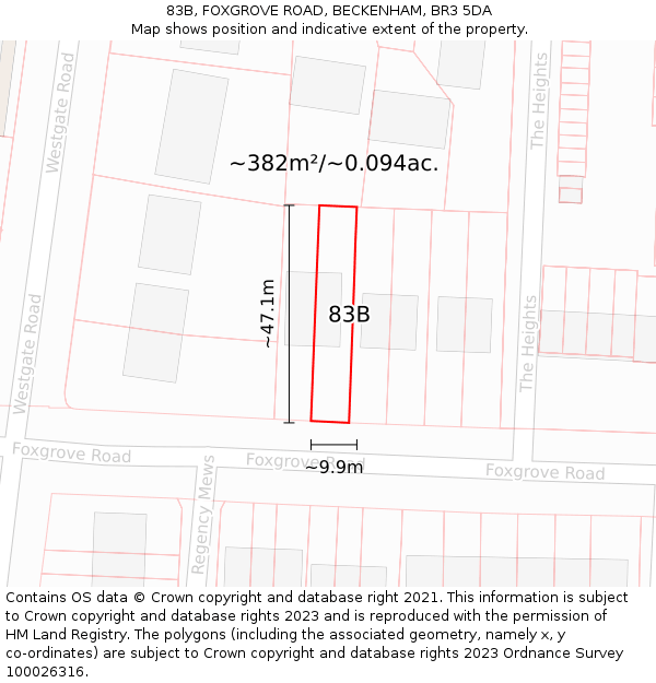 83B, FOXGROVE ROAD, BECKENHAM, BR3 5DA: Plot and title map