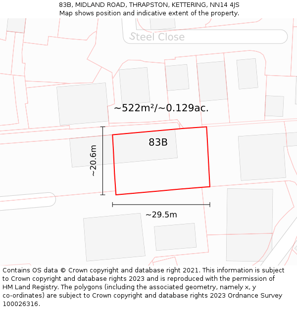 83B, MIDLAND ROAD, THRAPSTON, KETTERING, NN14 4JS: Plot and title map