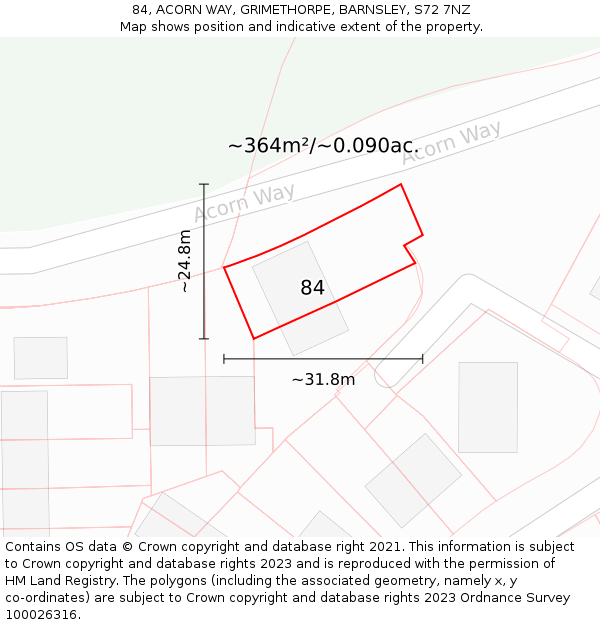 84, ACORN WAY, GRIMETHORPE, BARNSLEY, S72 7NZ: Plot and title map