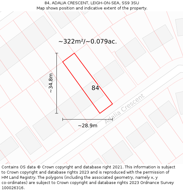 84, ADALIA CRESCENT, LEIGH-ON-SEA, SS9 3SU: Plot and title map