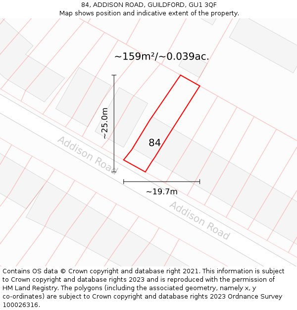 84, ADDISON ROAD, GUILDFORD, GU1 3QF: Plot and title map