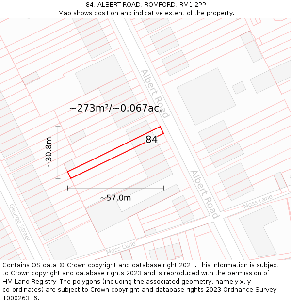 84, ALBERT ROAD, ROMFORD, RM1 2PP: Plot and title map