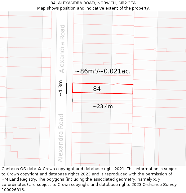 84, ALEXANDRA ROAD, NORWICH, NR2 3EA: Plot and title map