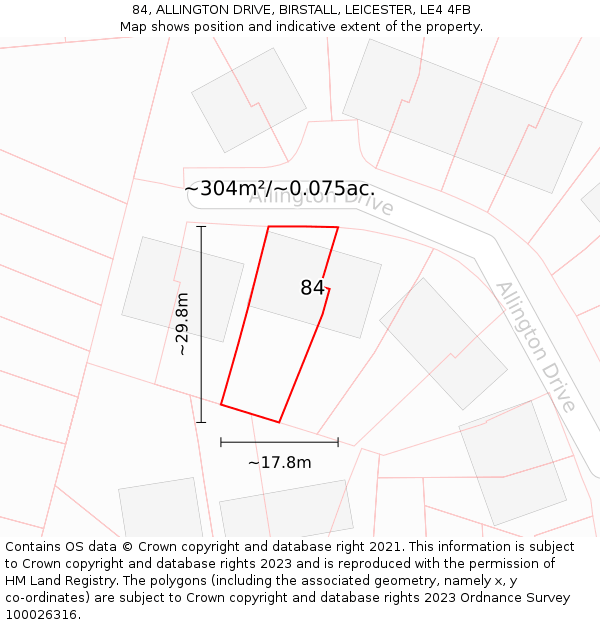 84, ALLINGTON DRIVE, BIRSTALL, LEICESTER, LE4 4FB: Plot and title map