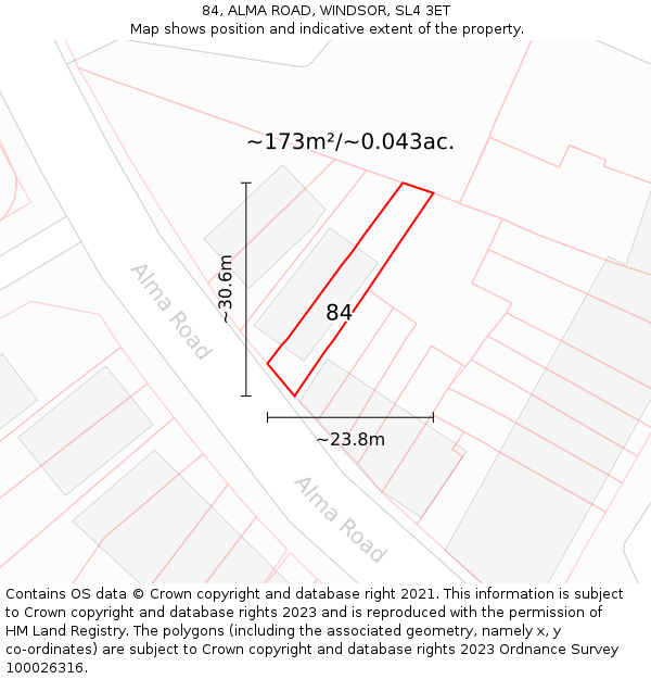 84, ALMA ROAD, WINDSOR, SL4 3ET: Plot and title map
