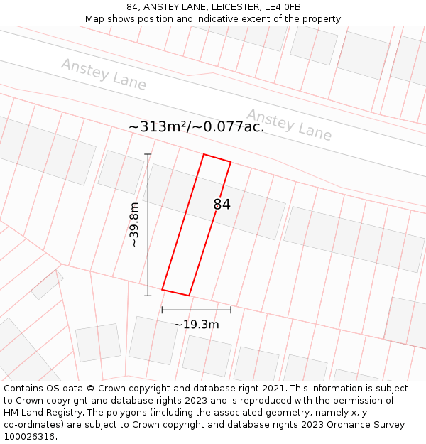 84, ANSTEY LANE, LEICESTER, LE4 0FB: Plot and title map