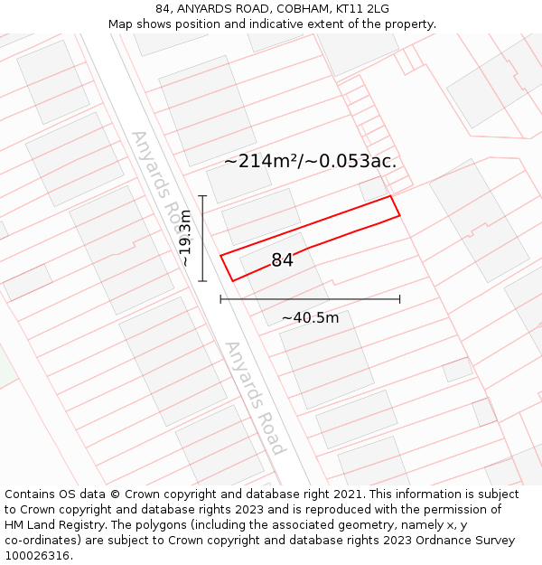 84, ANYARDS ROAD, COBHAM, KT11 2LG: Plot and title map