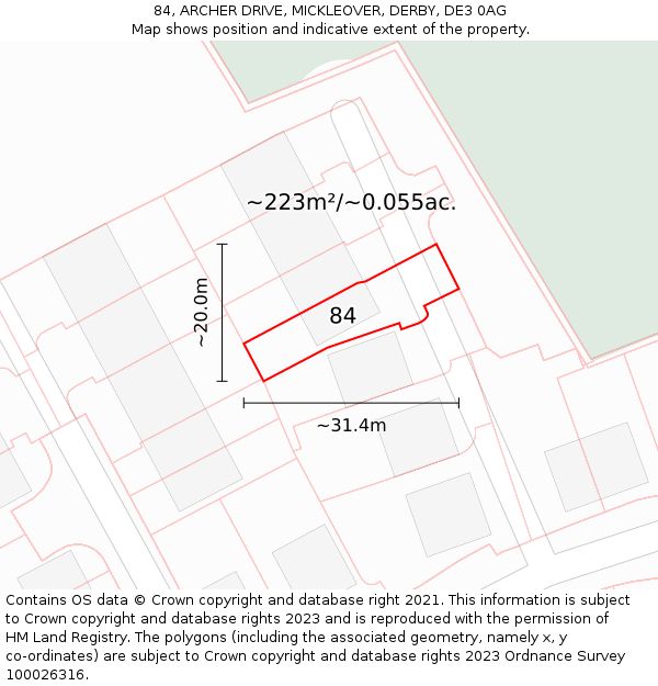 84, ARCHER DRIVE, MICKLEOVER, DERBY, DE3 0AG: Plot and title map