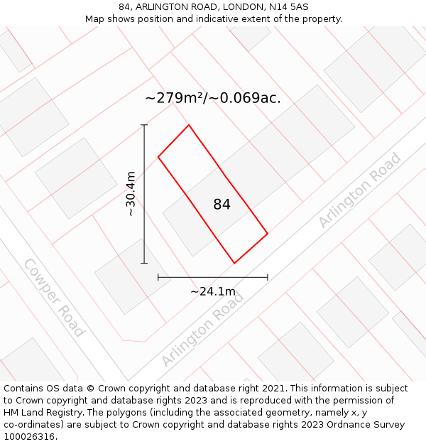 84, ARLINGTON ROAD, LONDON, N14 5AS: Plot and title map
