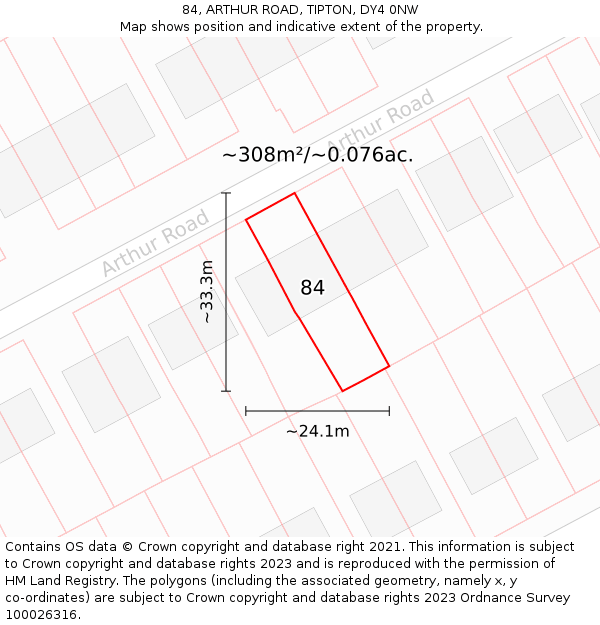 84, ARTHUR ROAD, TIPTON, DY4 0NW: Plot and title map