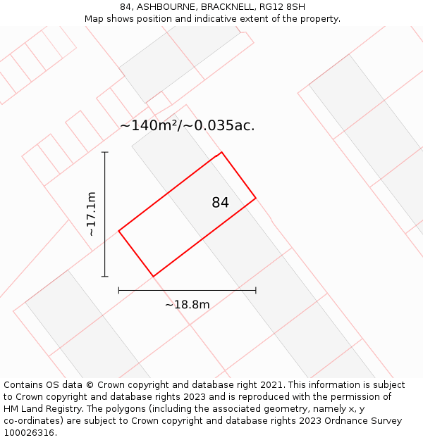 84, ASHBOURNE, BRACKNELL, RG12 8SH: Plot and title map