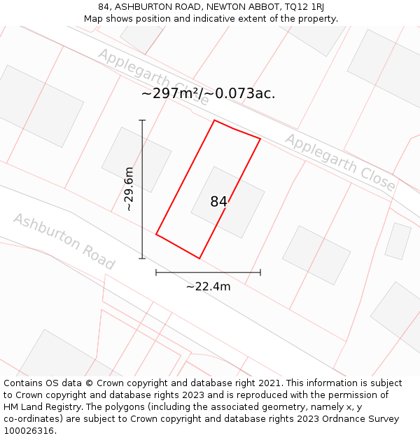 84, ASHBURTON ROAD, NEWTON ABBOT, TQ12 1RJ: Plot and title map
