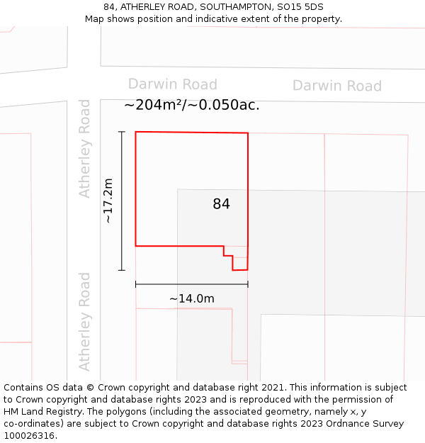 84, ATHERLEY ROAD, SOUTHAMPTON, SO15 5DS: Plot and title map