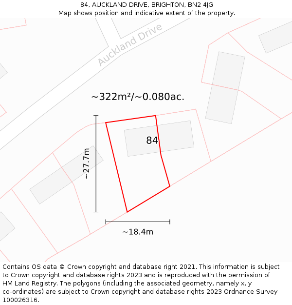 84, AUCKLAND DRIVE, BRIGHTON, BN2 4JG: Plot and title map