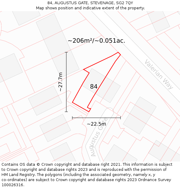 84, AUGUSTUS GATE, STEVENAGE, SG2 7QY: Plot and title map
