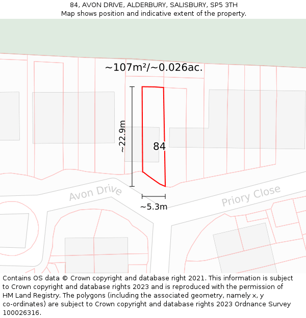84, AVON DRIVE, ALDERBURY, SALISBURY, SP5 3TH: Plot and title map