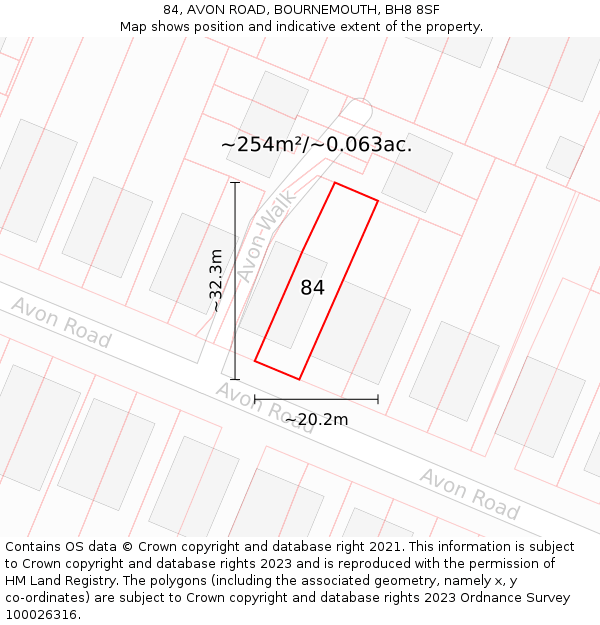 84, AVON ROAD, BOURNEMOUTH, BH8 8SF: Plot and title map