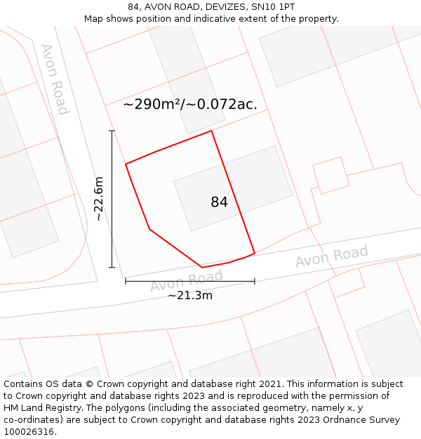 84, AVON ROAD, DEVIZES, SN10 1PT: Plot and title map