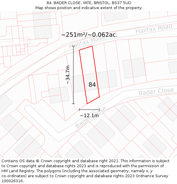 84, BADER CLOSE, YATE, BRISTOL, BS37 5UD: Plot and title map