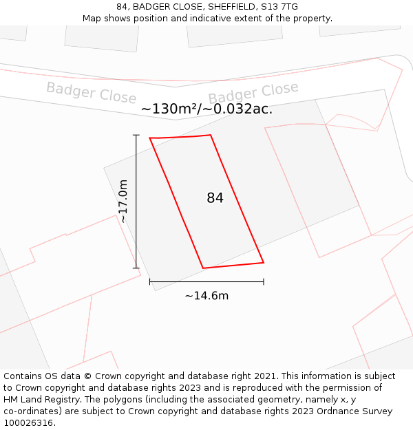 84, BADGER CLOSE, SHEFFIELD, S13 7TG: Plot and title map