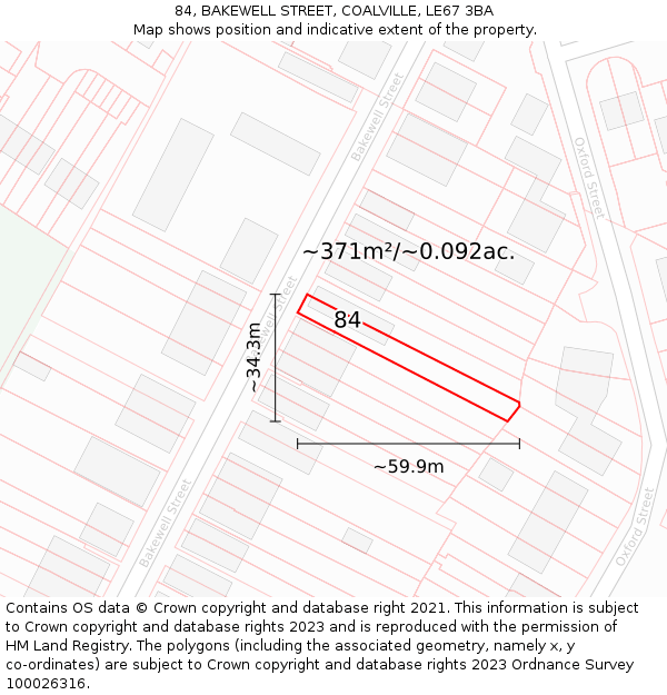 84, BAKEWELL STREET, COALVILLE, LE67 3BA: Plot and title map