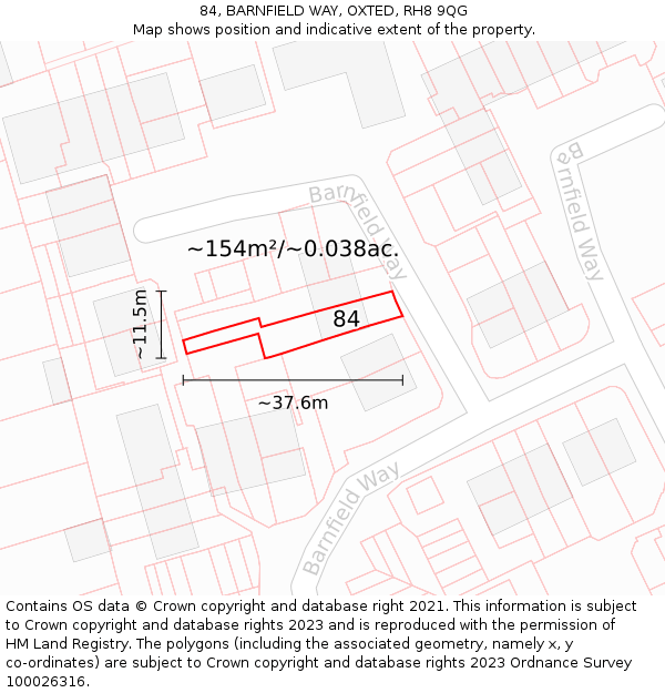 84, BARNFIELD WAY, OXTED, RH8 9QG: Plot and title map