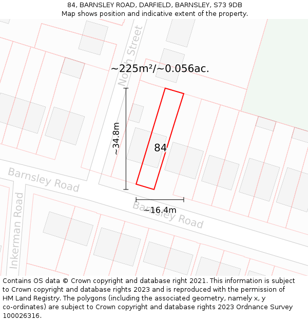 84, BARNSLEY ROAD, DARFIELD, BARNSLEY, S73 9DB: Plot and title map