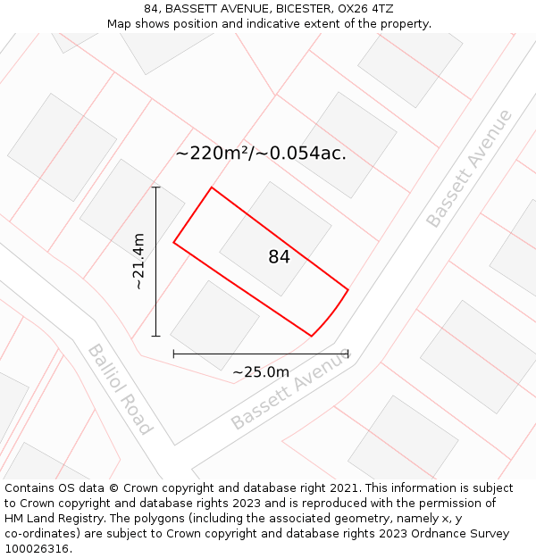 84, BASSETT AVENUE, BICESTER, OX26 4TZ: Plot and title map