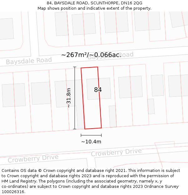 84, BAYSDALE ROAD, SCUNTHORPE, DN16 2QG: Plot and title map