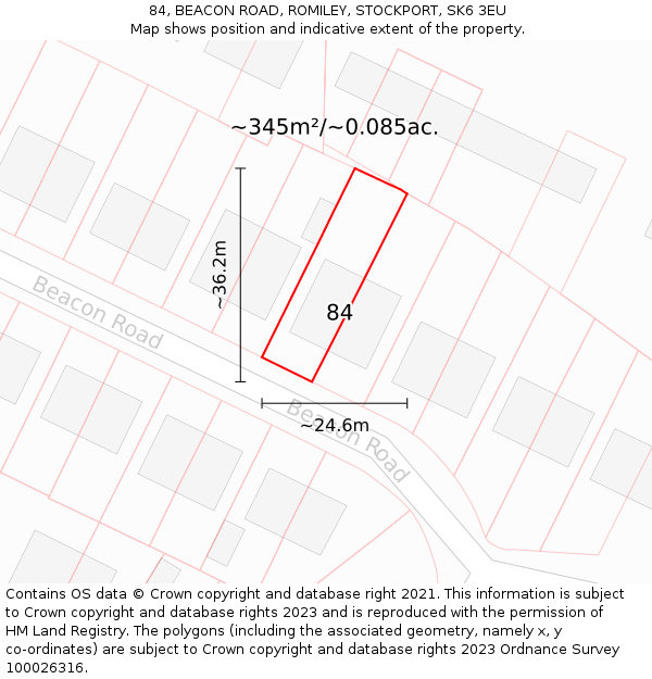 84, BEACON ROAD, ROMILEY, STOCKPORT, SK6 3EU: Plot and title map
