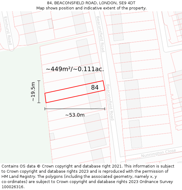 84, BEACONSFIELD ROAD, LONDON, SE9 4DT: Plot and title map