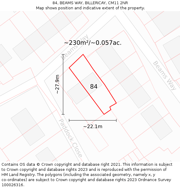 84, BEAMS WAY, BILLERICAY, CM11 2NR: Plot and title map