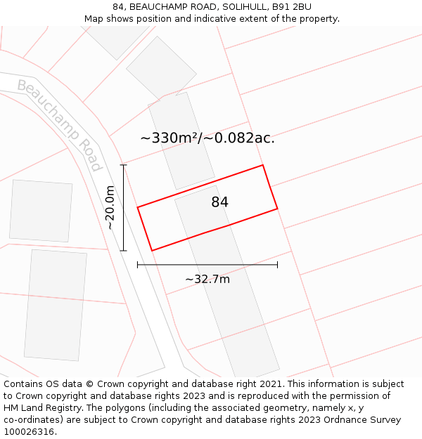 84, BEAUCHAMP ROAD, SOLIHULL, B91 2BU: Plot and title map