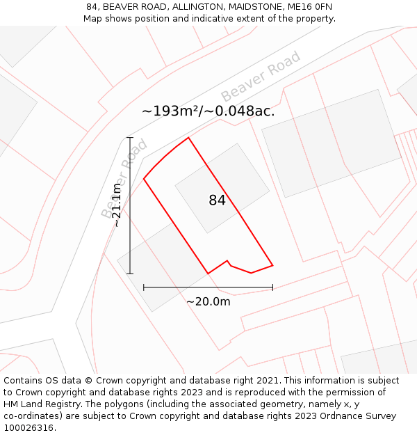 84, BEAVER ROAD, ALLINGTON, MAIDSTONE, ME16 0FN: Plot and title map