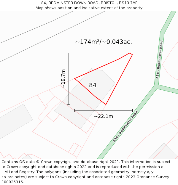 84, BEDMINSTER DOWN ROAD, BRISTOL, BS13 7AF: Plot and title map