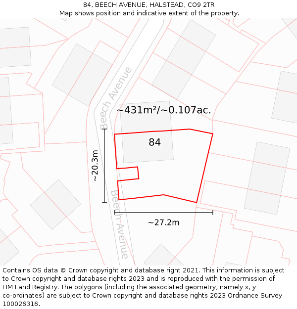 84, BEECH AVENUE, HALSTEAD, CO9 2TR: Plot and title map