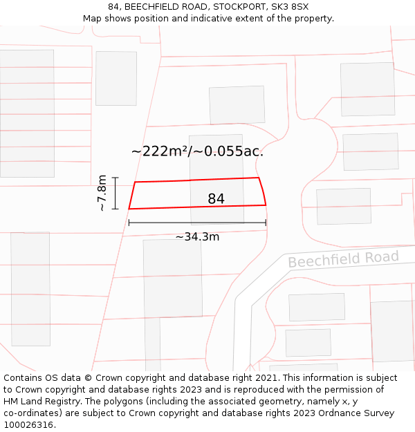 84, BEECHFIELD ROAD, STOCKPORT, SK3 8SX: Plot and title map
