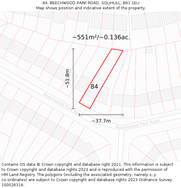 84, BEECHWOOD PARK ROAD, SOLIHULL, B91 1EU: Plot and title map