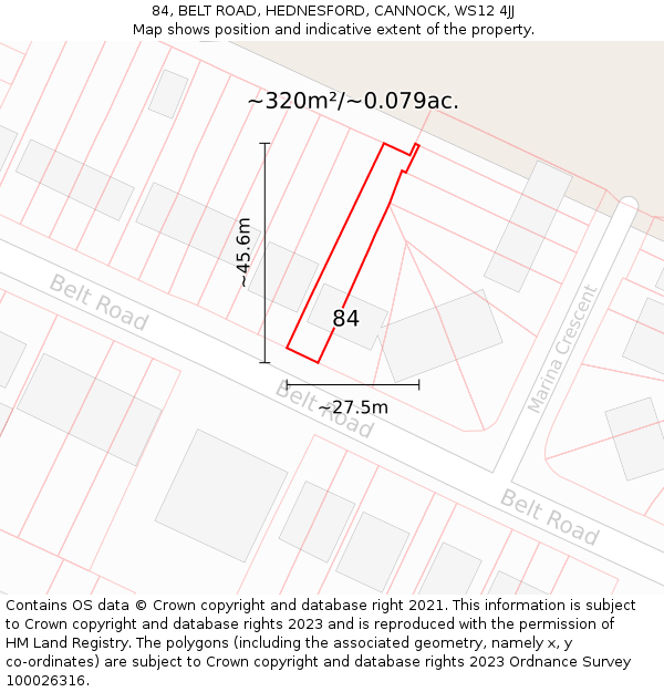 84, BELT ROAD, HEDNESFORD, CANNOCK, WS12 4JJ: Plot and title map