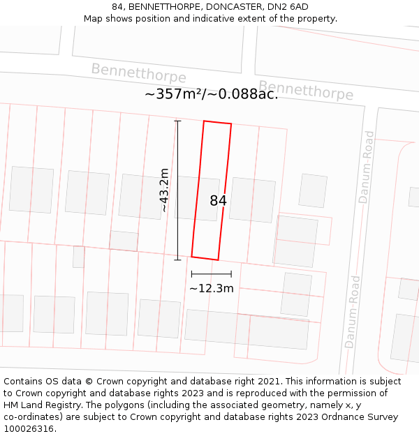 84, BENNETTHORPE, DONCASTER, DN2 6AD: Plot and title map