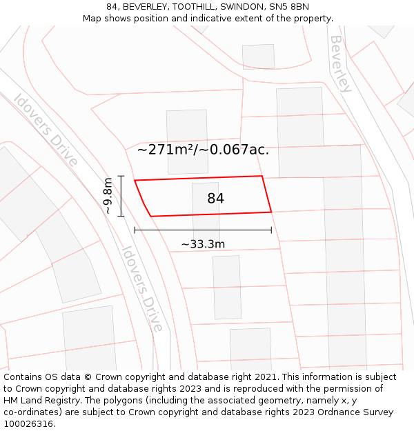 84, BEVERLEY, TOOTHILL, SWINDON, SN5 8BN: Plot and title map