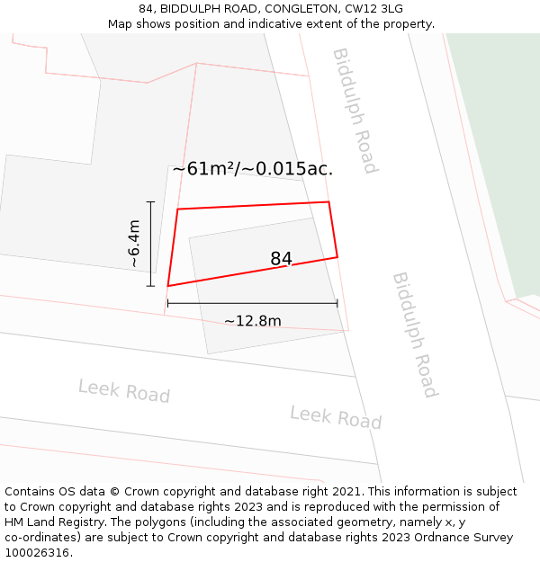 84, BIDDULPH ROAD, CONGLETON, CW12 3LG: Plot and title map