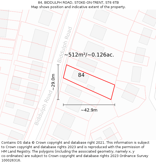 84, BIDDULPH ROAD, STOKE-ON-TRENT, ST6 6TB: Plot and title map