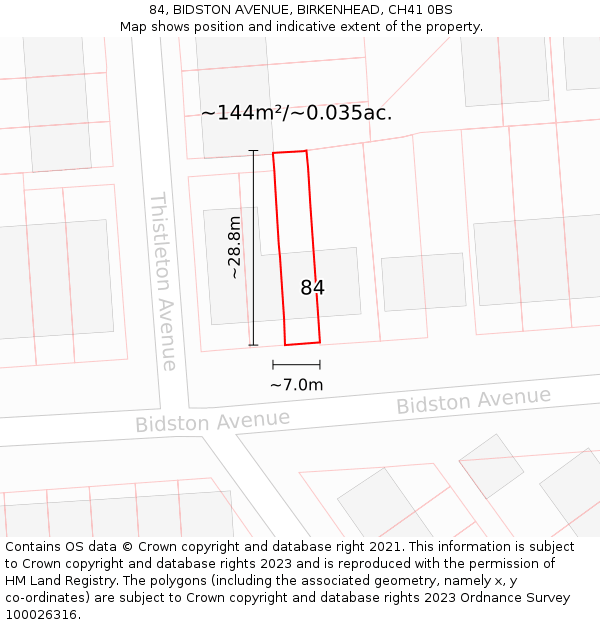 84, BIDSTON AVENUE, BIRKENHEAD, CH41 0BS: Plot and title map