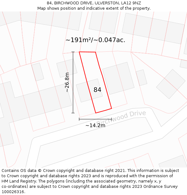 84, BIRCHWOOD DRIVE, ULVERSTON, LA12 9NZ: Plot and title map